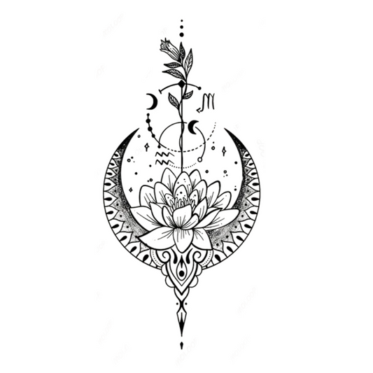 tatouage éphémère fleur lotus lune