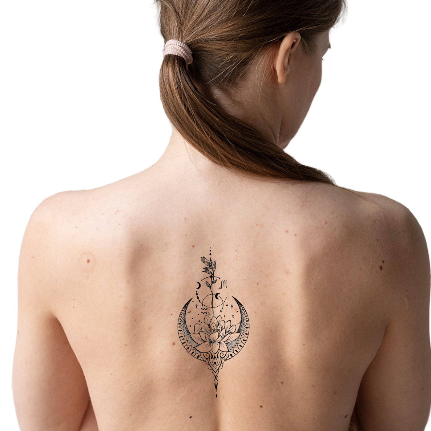 tatouage éphémère fleur lotus lune dos