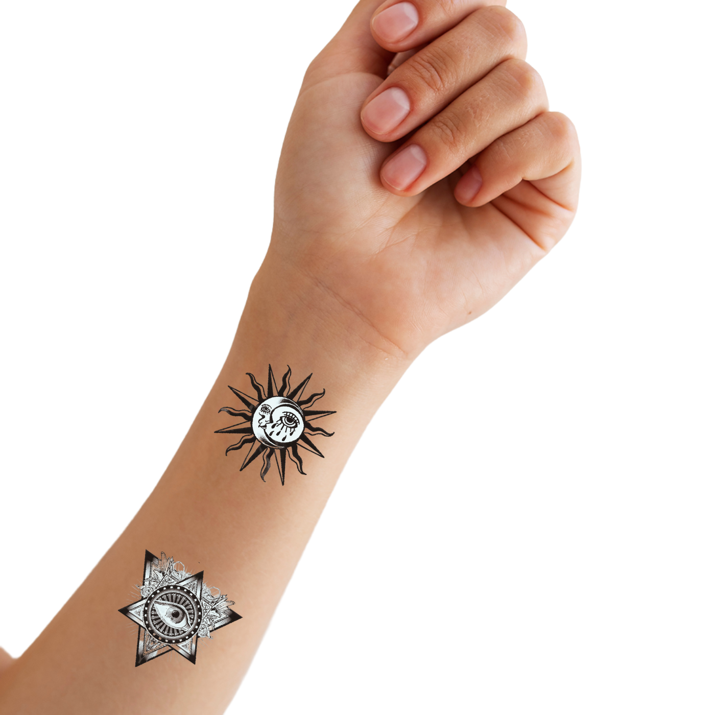 tatouage éphémère soleil lune étoile bras