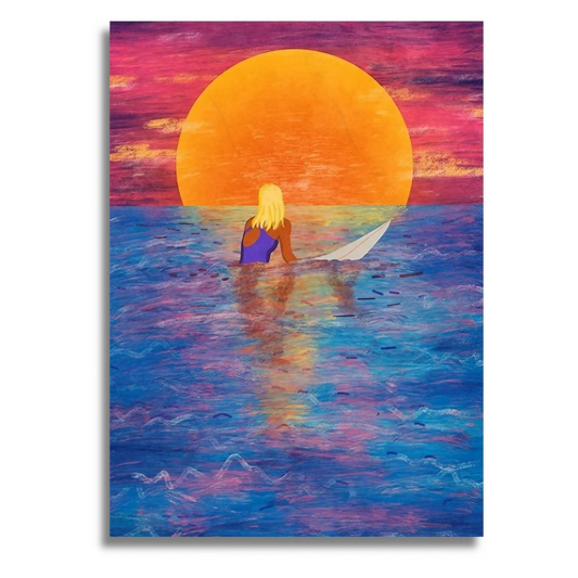 Tableau coucher de Soleil et surf