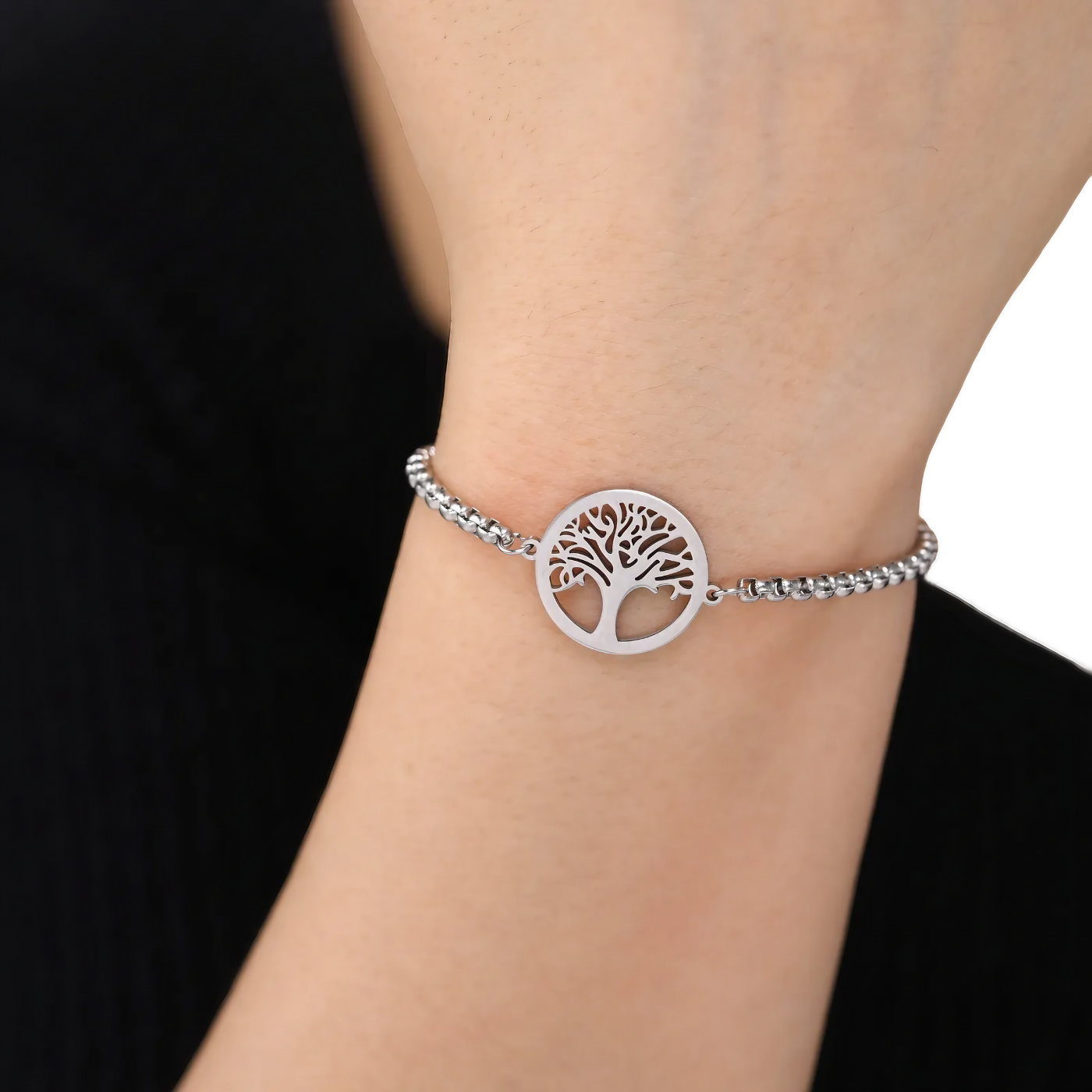 bracelet arbre argent porté