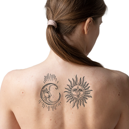 tatouage temporaire lune et soleil porté